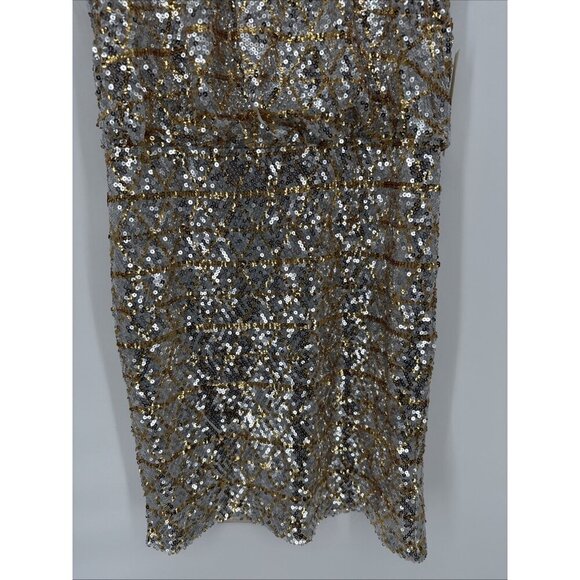 New Eliza J Womens 12 Petite Gold Silver Sequin Blouson Halter Cocktail Dress - Picture 5 of 10